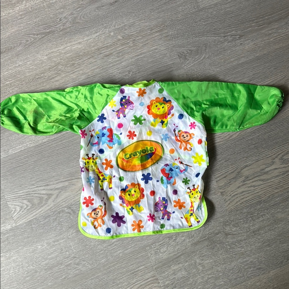 Crayola Art Smock with Green Sleeves and Colorful Animals